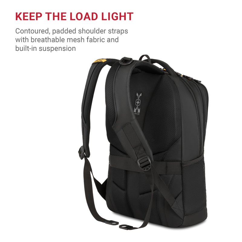SWISSGEAR Cecil 18-Inch Laptop Backpack Fits 16-Inch Laptop, Travel Daypack with Organizer Pockets, Water Bottle Holders & Padded Straps â€“ Black/Gold - Image 5