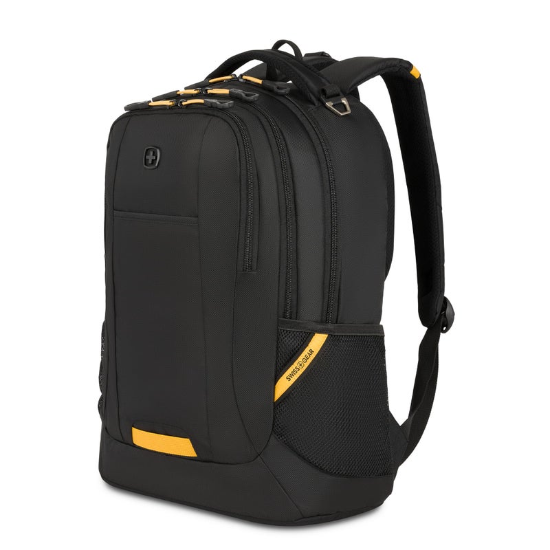SWISSGEAR Cecil 18-Inch Laptop Backpack Fits 16-Inch Laptop, Travel Daypack with Organizer Pockets, Water Bottle Holders & Padded Straps â€“ Black/Gold - Image 1