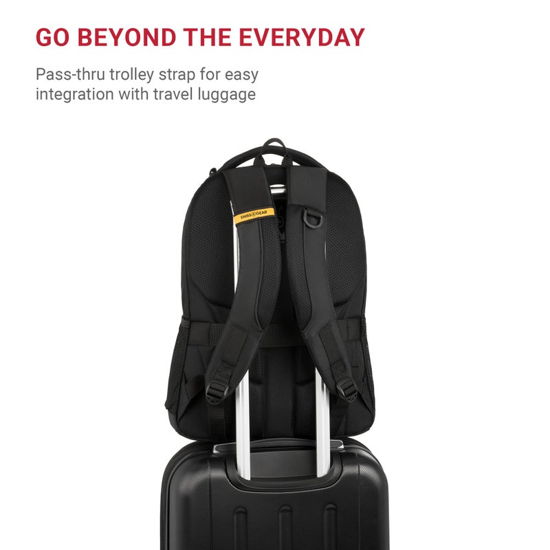 SWISSGEAR Cecil 18-Inch Laptop Backpack Fits 16-Inch Laptop, Travel Daypack with Organizer Pockets, Water Bottle Holders & Padded Straps â€“ Black/Gold - Image 4