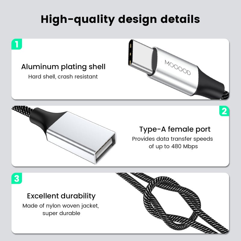 MOGOOD USB C Male to Three USB Female Cable Adapter,Type C to 3 Type A 2.0 Port Splitter Dongle Cord Converter Connector Multiple Multi Hub for MacBook,iPad Pro Air,Microsoft Surface Go,PC,Laptop - Image 2