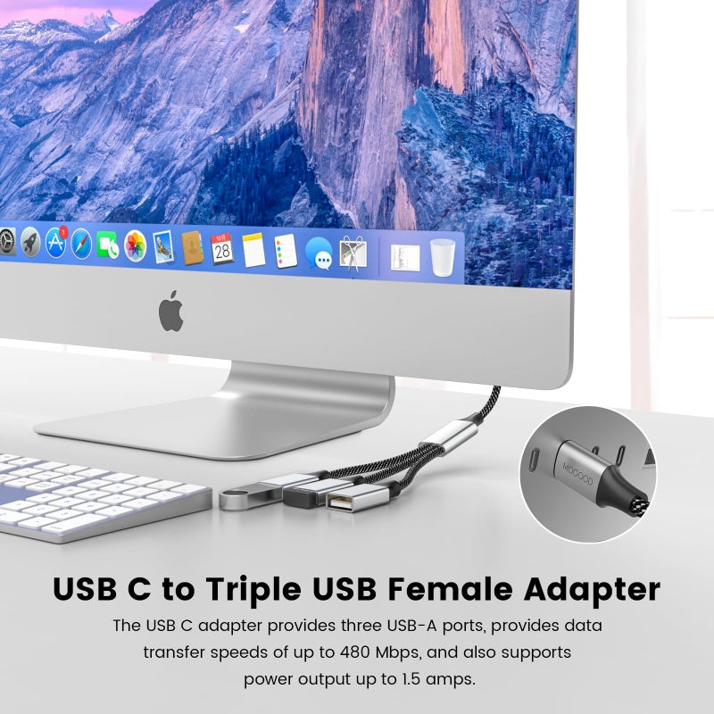 MOGOOD USB C Male to Three USB Female Cable Adapter,Type C to 3 Type A 2.0 Port Splitter Dongle Cord Converter Connector Multiple Multi Hub for MacBook,iPad Pro Air,Microsoft Surface Go,PC,Laptop - Image 3