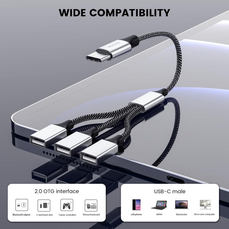 MOGOOD USB C Male to Three USB Female Cable Adapter,Type C to 3 Type A 2.0 Port Splitter Dongle Cord Converter Connector Multiple Multi Hub for MacBook,iPad Pro Air,Microsoft Surface Go,PC,Laptop - Image 5