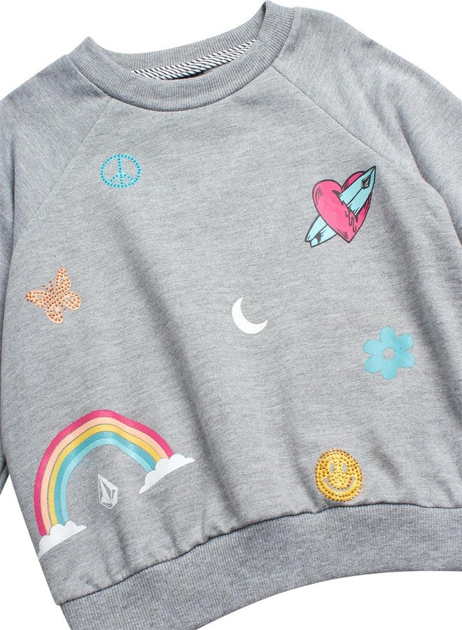 فولكوم طقم رياضي للبنات الصغيرات من فولكوم - قطعتان: كنزة صوفية برقبة دائرية وبنطال رياضي للأطفال الصغار، مقاس 4، لون رمادي فاتح - Image 3