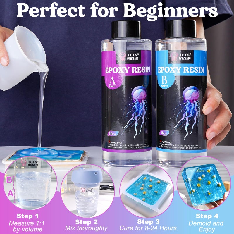 LET'S RESIN راتنج LET'S RESIN الشفاف، 32 أونصة راتنج إبوكسي خالي من الفقاعات، راتنج صب لطاولة وبار، راتنج إبوكسي شفاف للحرف الفنية - Image 5