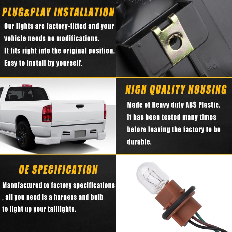 Boine Tail Light Compatible With 2002 2003 2004 2005 2006 Dodge Ram 1500 2500 3500 Rear Light Brake Lamps - Bulb and Harness Included Replaces CH2800147 CH2801147 - Image 4
