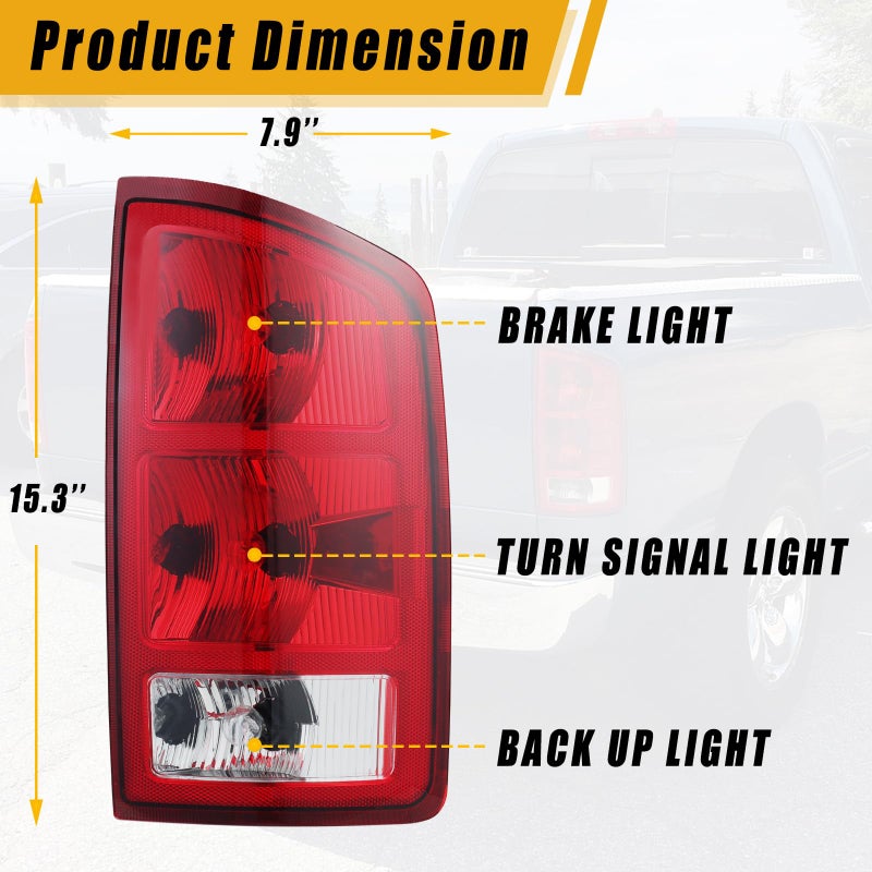 Boine Tail Light Compatible With 2002 2003 2004 2005 2006 Dodge Ram 1500 2500 3500 Rear Light Brake Lamps - Bulb and Harness Included Replaces CH2800147 CH2801147 - Image 2