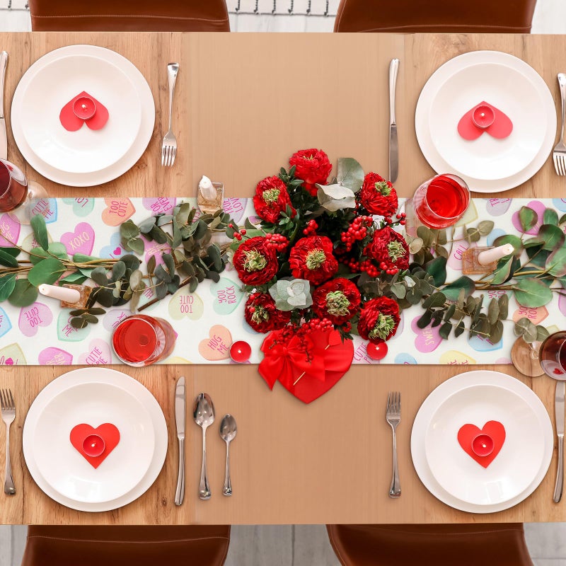Pascliyna Valentines Day Table Runner 13x72 Inches, Pastel Love Heart Printed Table Decor, Valentines Table Runner Decorations for Holiday Anniversary Kitchen Dining Room Indoor Home Party Table Supplies - Image 4