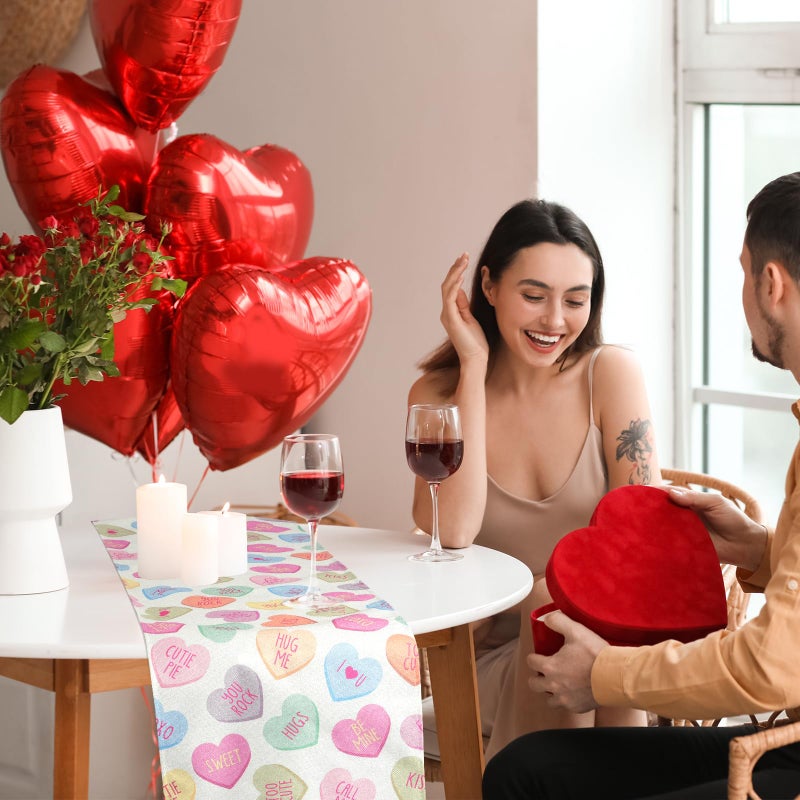Pascliyna Valentines Day Table Runner 13x72 Inches, Pastel Love Heart Printed Table Decor, Valentines Table Runner Decorations for Holiday Anniversary Kitchen Dining Room Indoor Home Party Table Supplies - Image 5