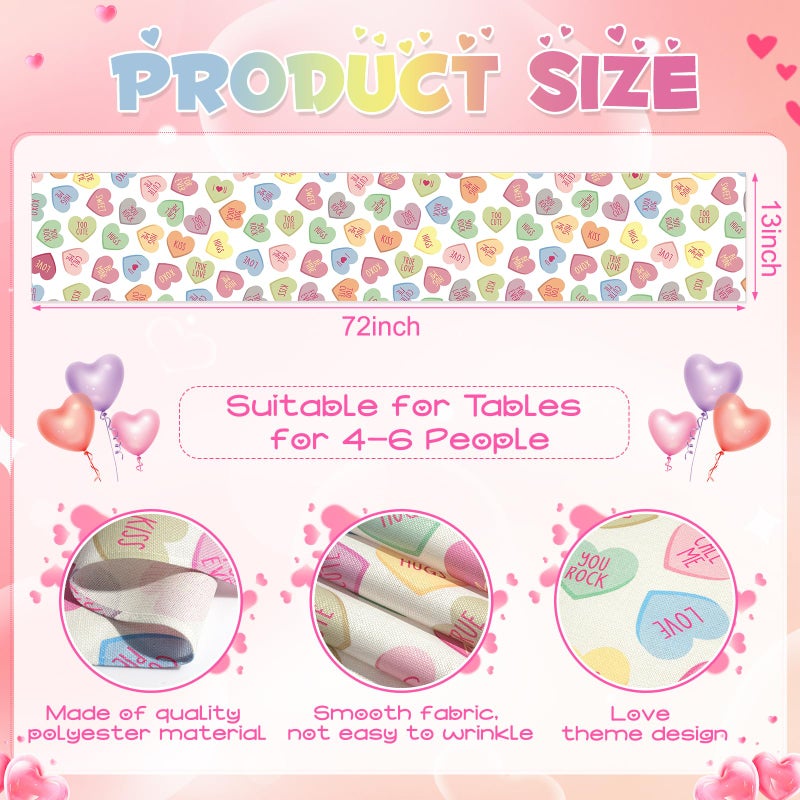 Pascliyna Valentines Day Table Runner 13x72 Inches, Pastel Love Heart Printed Table Decor, Valentines Table Runner Decorations for Holiday Anniversary Kitchen Dining Room Indoor Home Party Table Supplies - Image 3