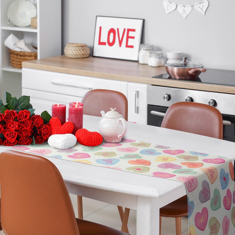 Pascliyna Valentines Day Table Runner 13x72 Inches, Pastel Love Heart Printed Table Decor, Valentines Table Runner Decorations for Holiday Anniversary Kitchen Dining Room Indoor Home Party Table Supplies - Image 2