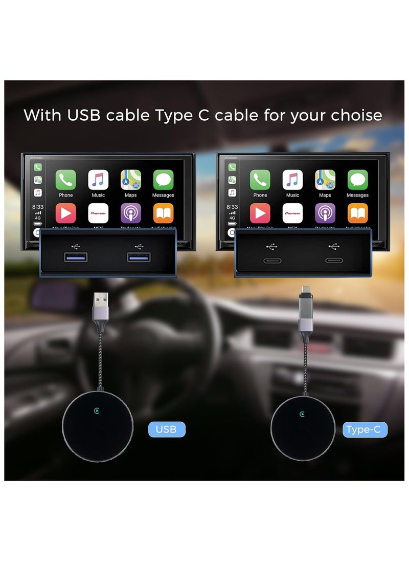Generic - CarPlay Wireless Adapter for iPhone, 2024 Upgrade, Wi-Fi 5GHz Apple CarPlay Wireless Adaptor, Compatible with All Wired Apple CarPlay Cars, USB-A & USB-C Support, Premium Metallic Design - Image 1