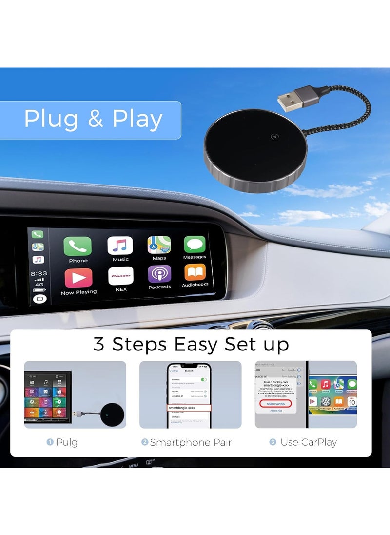 Generic - CarPlay Wireless Adapter for iPhone, 2024 Upgrade, Wi-Fi 5GHz Apple CarPlay Wireless Adaptor, Compatible with All Wired Apple CarPlay Cars, USB-A & USB-C Support, Premium Metallic Design - Image 1