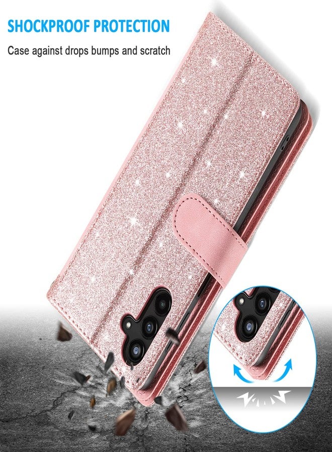 EYZUTAK جراب هاتف EYZUTAK بتصميم محفظة لهاتف سامسونج جالاكسي A36 5G، لون ذهبي وردي، بتصميم كلاسيكي غير لامع، يحتوي على 9 فتحات للبطاقات، وجيب بسحاب، وإغلاق مغناطيسي، وحامل، وحزام معصم. - Image 4