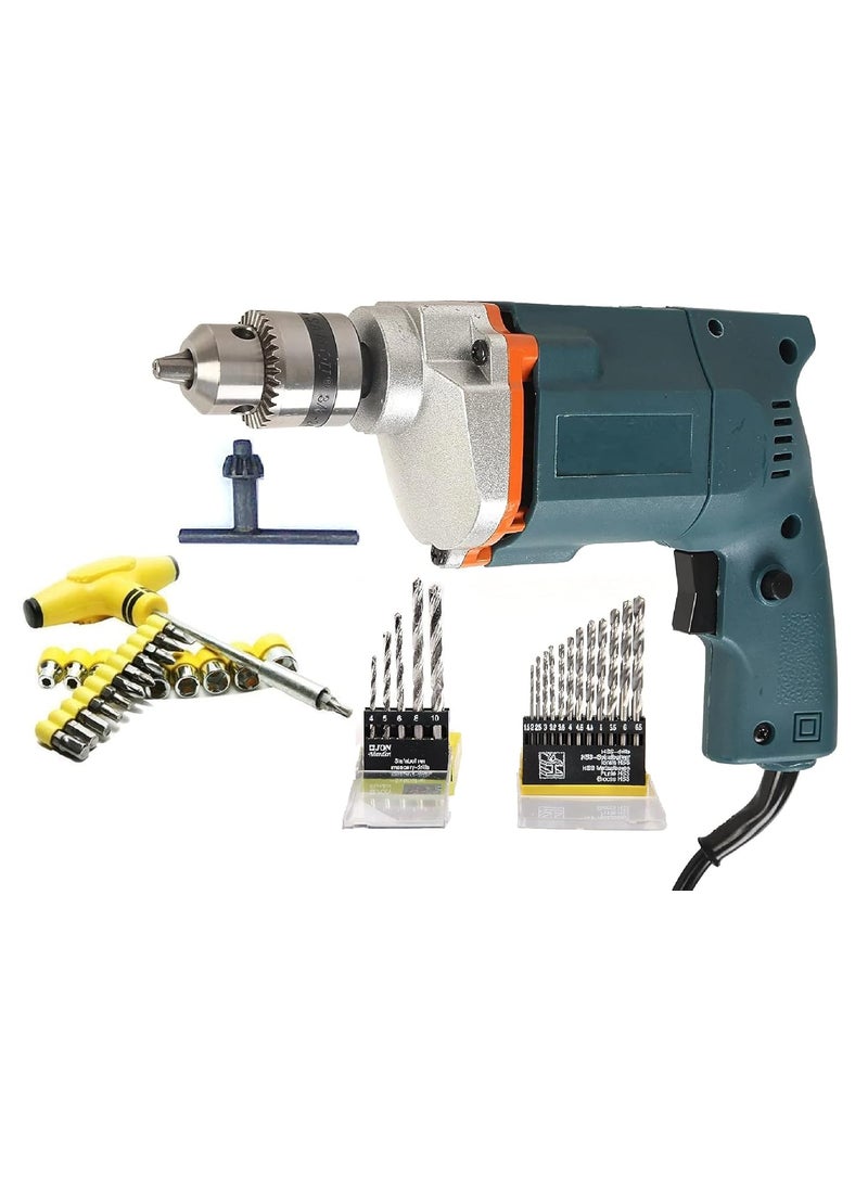 DRONA DRONA Authentic 10 mm Heavy Duty metal Drill Machine with 5 RCC and 13 HSS Bit with Free 24pc T shape Screwdriver Set for home office Repair DIY repair  - Image 1