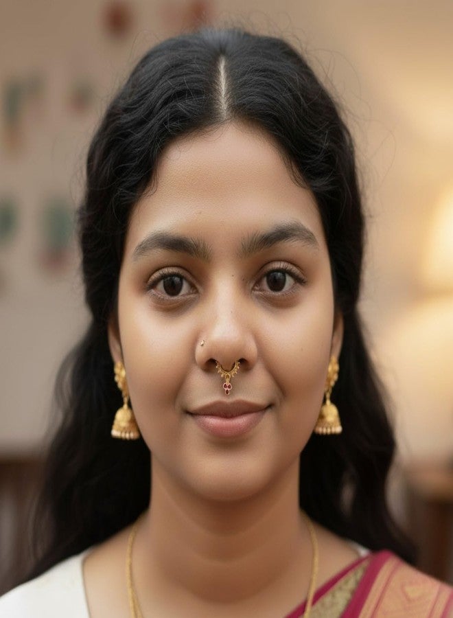 ACCESSHER Women's & Girls Traditional Gold-Tone Clip-On Non-Pierced Middle Nose Ring with Pink Stone Drop Adjustable Pressing Type Septum Nose Pin, Jewellery for Gift - Image 5