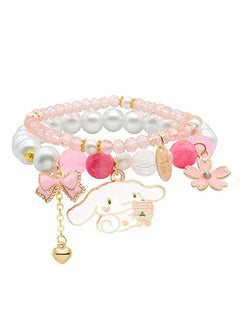 Kawaii Bracelet Crystal Pearl Bracelet Crystal Bead Bracelet Anime Cartoon Dog Stretch Crystal Bead Bracelet Cartoon Kawaii Elastic Beaded Bracelets for Girls Women  Pack Of 2
