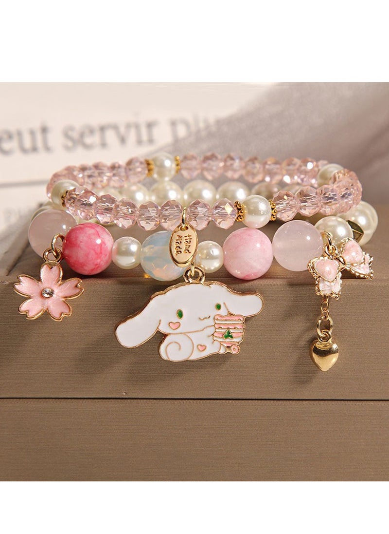 Excefore - Kawaii Bracelet Crystal Pearl Bracelet Crystal Bead Bracelet Anime Cartoon Dog Stretch Crystal Bead Bracelet Cartoon Kawaii Elastic Beaded Bracelets for Girls Women  Pack Of 2 - Image 1