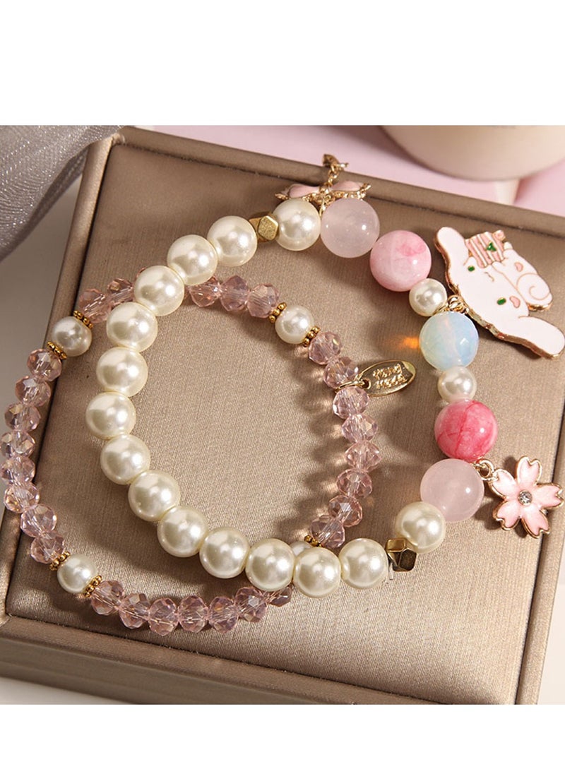 Excefore - Kawaii Bracelet Crystal Pearl Bracelet Crystal Bead Bracelet Anime Cartoon Dog Stretch Crystal Bead Bracelet Cartoon Kawaii Elastic Beaded Bracelets for Girls Women  Pack Of 2 - Image 1