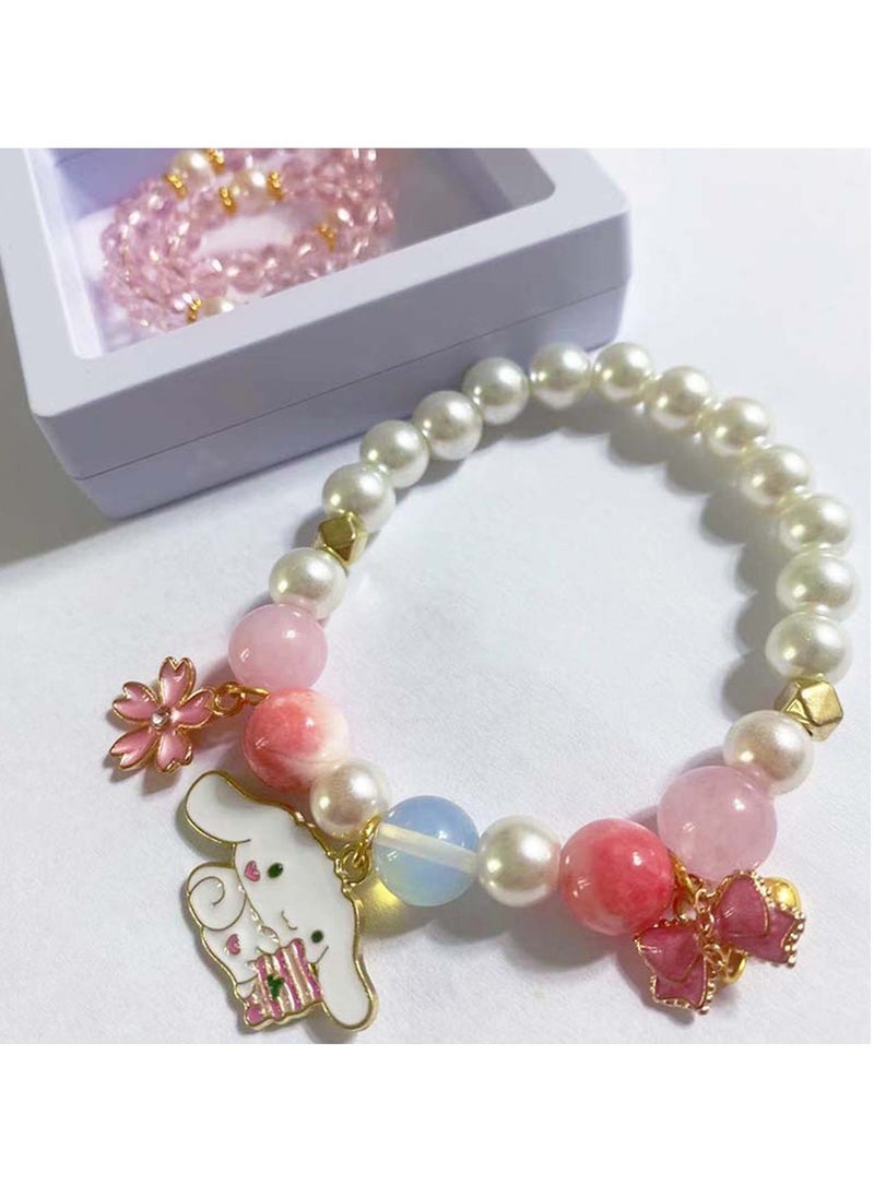 Excefore - Kawaii Bracelet Crystal Pearl Bracelet Crystal Bead Bracelet Anime Cartoon Dog Stretch Crystal Bead Bracelet Cartoon Kawaii Elastic Beaded Bracelets for Girls Women  Pack Of 2 - Image 1