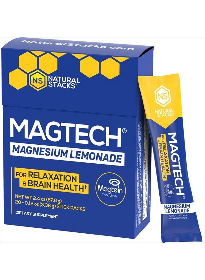 Natural Stacks Natural Stacks MagTech Magnesium Supplement Lemonade Drink Powder - Magtein Magnesium L-Threonate for Memory - Glycinate for Sleep- Taurate for Cramps - 100% Chelated Magnesium - 20 Servings  - Image 1