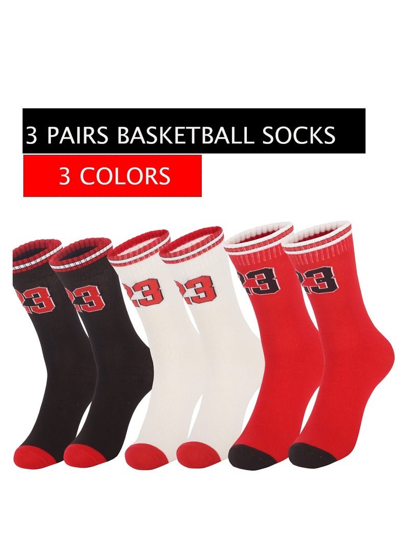 KASTWAVE - 3 Pairs Basketball Socks for Boys and Girls, Basketball Team Lucky Number Sports-Star-Socks for Child, Athletic Running Breathable Youth Sports Socks Gifts for Kids 6-14 (One Size, 3 pairs #23) - Image 1