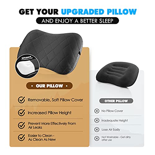 Hikenture Ultralight Inflatable Pillow with Removable Cover for Neck Lumber Support - Upgrade Washable Travel Air Pillows for Camping, Hiking, Backpacking (Grey) - Image 2