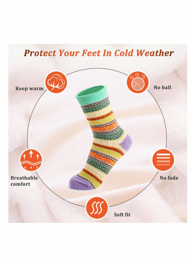 ELECDON Vintage Winter Wool Socks for Women, Thick Cozy Knit Crew Socks, Soft and Warm Casual Socks, 5 Pairs for Comfort - Image 3