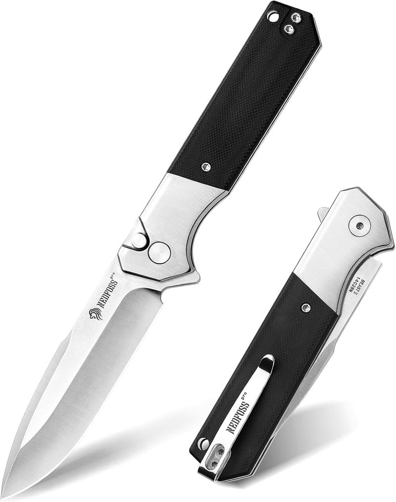 NedFoss BEAST Pocket Knife, 3.48" 14C28N Steel Blade Button Lock EDC Knife, Lightweight G10 Handle, Reversible Deep Pocket Clip, Tactical Knife for Men Women - Image 1