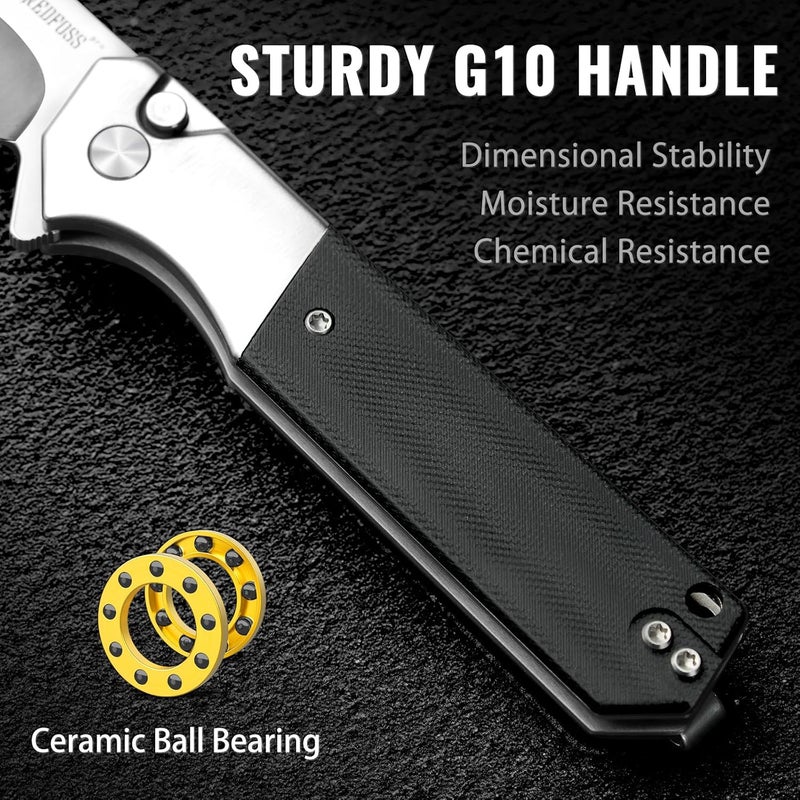NedFoss BEAST Pocket Knife, 3.48" 14C28N Steel Blade Button Lock EDC Knife, Lightweight G10 Handle, Reversible Deep Pocket Clip, Tactical Knife for Men Women - Image 3
