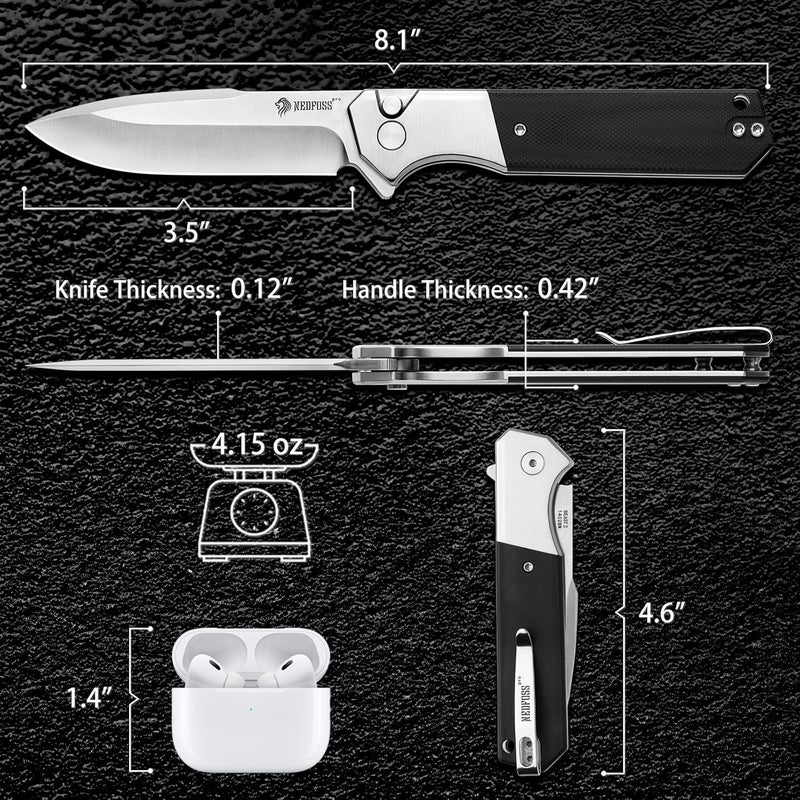 NedFoss BEAST Pocket Knife, 3.48" 14C28N Steel Blade Button Lock EDC Knife, Lightweight G10 Handle, Reversible Deep Pocket Clip, Tactical Knife for Men Women - Image 5