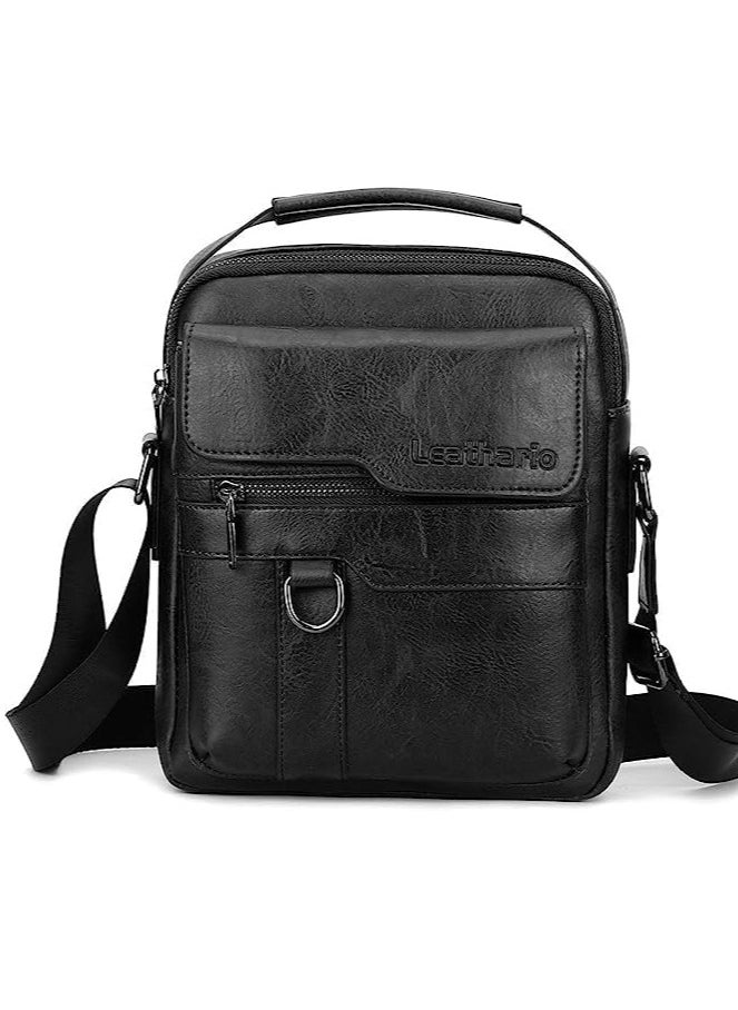 Generic Men's Leather Lithario Crossbody Bag, Stylish and Functional Shoulder Bag with Multiple Pockets, Ideal for Everyday Use and Travel, Black 