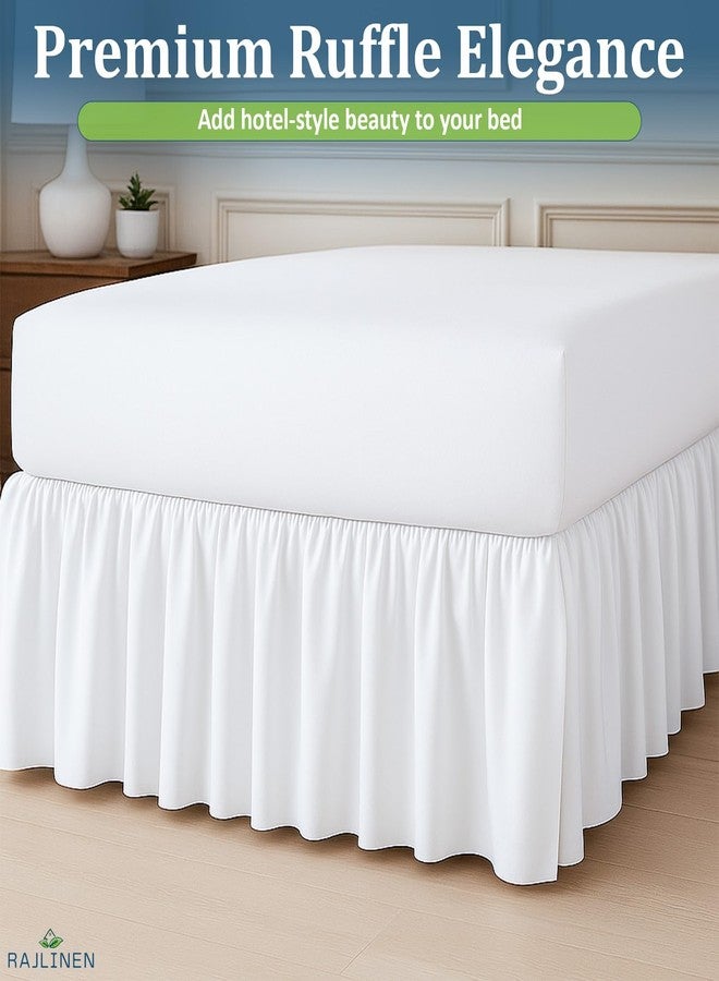 Rajlinen تنورة سرير مكشكشة من راجلينين، مقاس كينج، طولها 12 بوصة، مزودة بكشكشة عند الحواف، مصنوعة من المايكروفايبر بنسبة 100%، بتصميم مكشكش يغطي ثلاثة جوانب، لون أبيض. - Image 2