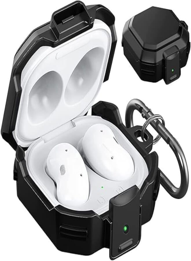 Next Next Store Compatible with Samsung Galaxy Buds Live Case (2020) / Galaxy Buds Pro (2021) / Galaxy Buds 2 (2021) / Galaxy Buds 2 (2021) / Shockproof PC Chrome Protective Cover with Secure Lock - Black