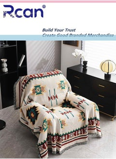 Rcan Boho Throw Blanket, Reversible Cotton Bohemian Tapestry, Room Decor Carpet Chair Couch Sofa Cover, Outdoor Blanket Double Sided, 90X90CM/35.4X35.4''  - Image 1