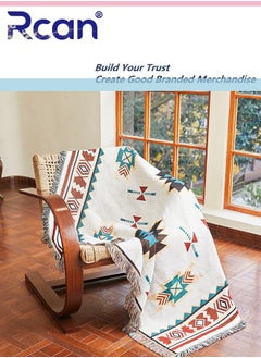 Rcan Boho Throw Blanket, Reversible Cotton Bohemian Tapestry, Room Decor Carpet Chair Couch Sofa Cover, Outdoor Blanket Double Sided, 90X90CM/35.4X35.4''  - Image 3
