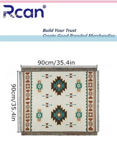 Rcan Boho Throw Blanket, Reversible Cotton Bohemian Tapestry, Room Decor Carpet Chair Couch Sofa Cover, Outdoor Blanket Double Sided, 90X90CM/35.4X35.4''  - Image 5