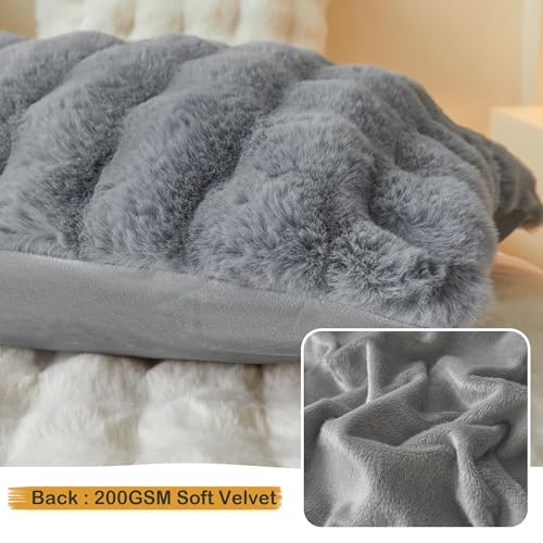 LIFEREVO Pack of 2 Fluffy Faux Rabbit Fur Pillowcases, Elegant Cute Plush Shaggy Bubble Bed Pillow Cases Standard Size Zipper Closure, Home Decorative Furry Fuzzy Long Pillow Shams 20x26, Light Grey - Image 5