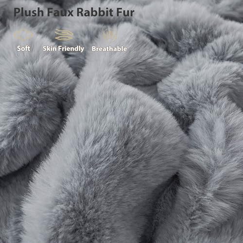 LIFEREVO Pack of 2 Fluffy Faux Rabbit Fur Pillowcases, Elegant Cute Plush Shaggy Bubble Bed Pillow Cases Standard Size Zipper Closure, Home Decorative Furry Fuzzy Long Pillow Shams 20x26, Light Grey - Image 4