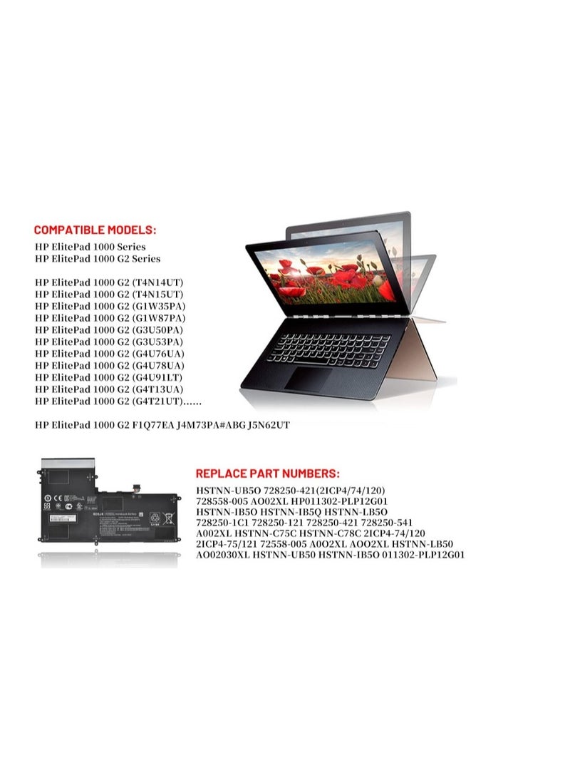 Terabyte AO02XL Laptop Battery for HP ElitePad 1000 ElitePad 1000 G2 AO02030XL HSTNN-IB5Q HSTNN-UB5O HSTNN-IB5O HSTNN-LB5O HSTNN-LB50 728250-1C1 728250-121 728250-421 728558-005 HP011302-PLP12G01 3995mAh/31Wh - Image 5