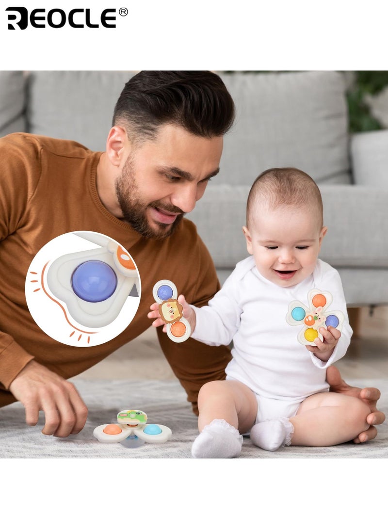 REOCLE Baby's Cartoon Animal Suction Cup Spinning Tops Dinosaur Rabbit and Lion Design Early Educational Learning Machine Durable Plastic Material Perfect Sensory Gift for Youngsters - Image 5