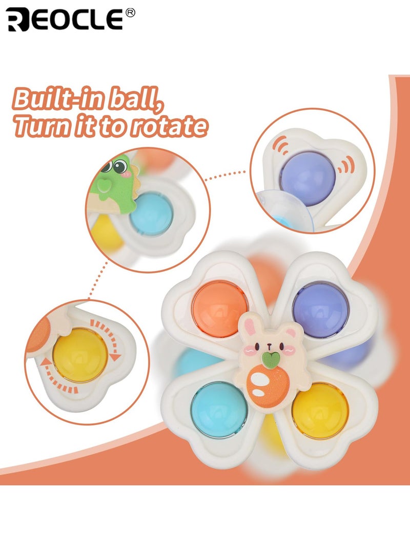 REOCLE Baby's Cartoon Animal Suction Cup Spinning Tops Dinosaur Rabbit and Lion Design Early Educational Learning Machine Durable Plastic Material Perfect Sensory Gift for Youngsters - Image 3