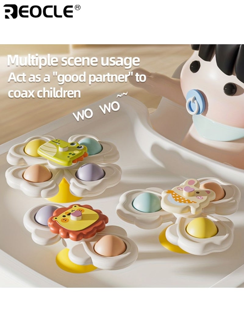 REOCLE Baby's Cartoon Animal Suction Cup Spinning Tops Dinosaur Rabbit and Lion Design Early Educational Learning Machine Durable Plastic Material Perfect Sensory Gift for Youngsters - Image 2