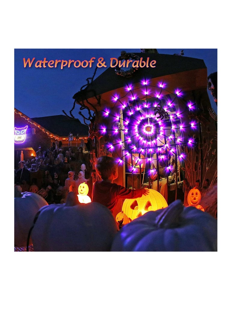 CityRiya-Long Halloween Decorations Lights, 3.28FT 70 LED Spider Web Light, Indoor Outdoor Net Lights with Black Spider 8Mode, for Wall Window Door Yard Patio Halloween Party Decor (Purple) - Image 4