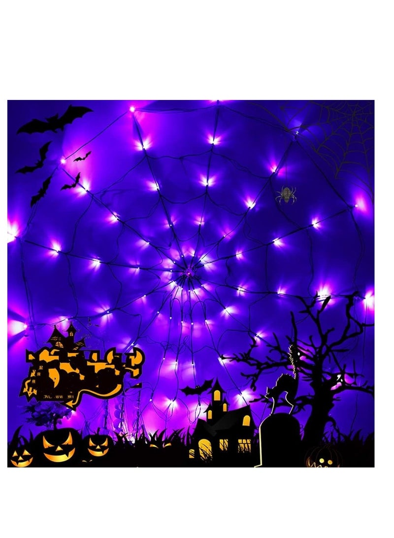 CityRiya-Long Halloween Decorations Lights, 3.28FT 70 LED Spider Web Light, Indoor Outdoor Net Lights with Black Spider 8Mode, for Wall Window Door Yard Patio Halloween Party Decor (Purple) - Image 5