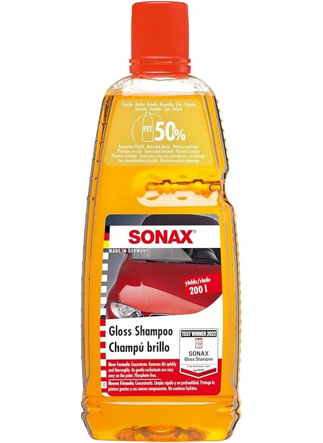 SONAX - Sonax Gloss Car Shampoo - 1L Concentrate Car Wash Shampoo for All Paint Surfaces - pH-Neutral, High Gloss Finish, Thick Lather, Pleasant Scent - Image 1