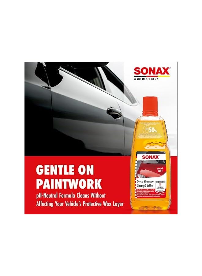 SONAX - Sonax Gloss Car Shampoo - 1L Concentrate Car Wash Shampoo for All Paint Surfaces - pH-Neutral, High Gloss Finish, Thick Lather, Pleasant Scent - Image 1