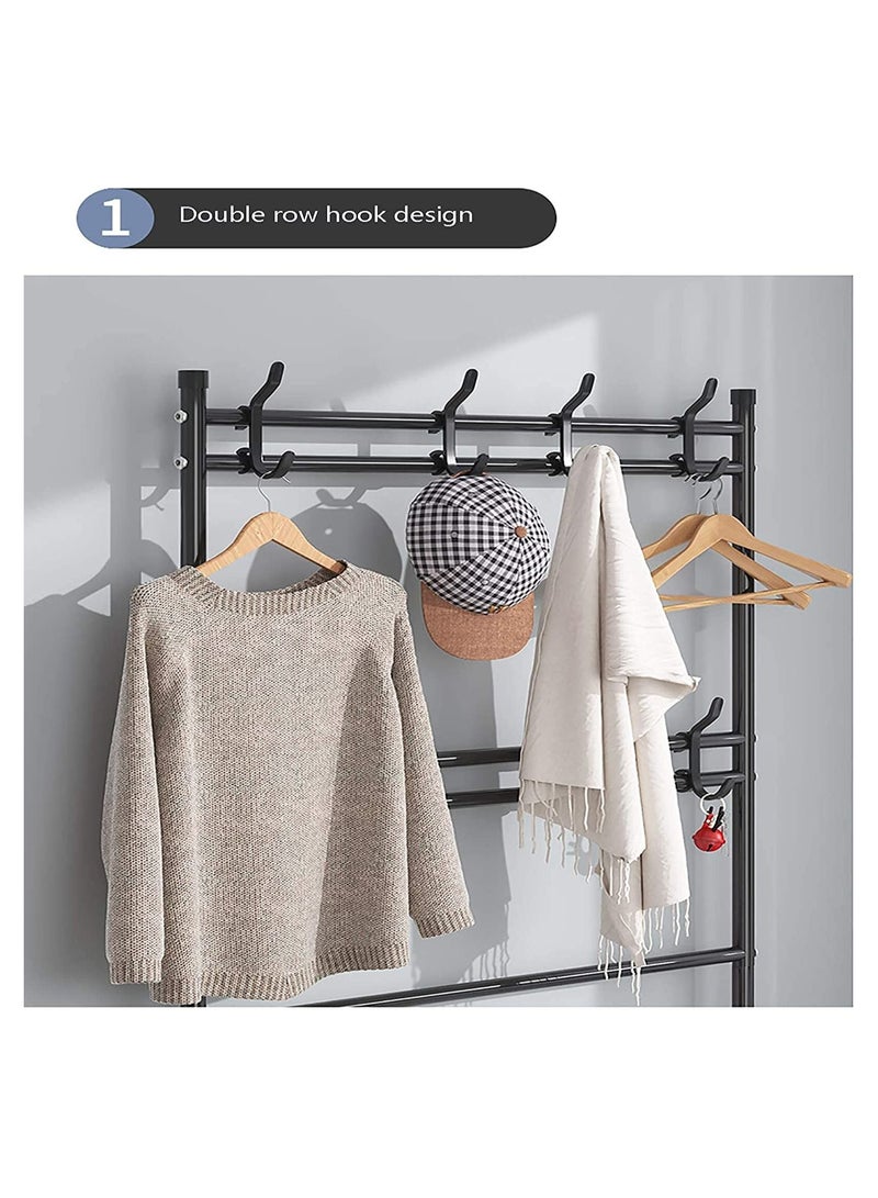 دي بلو رف معطف للمدخل متعدد الوظائف من 5 طبقات 3 في 1 مقعد أحذية شجرة القاعة مع حامل مظلة وقبعة مفاتيح أرفف تخزين مع 8 خطافات شماعات 5 منظم طبقة سفلية - Image 3