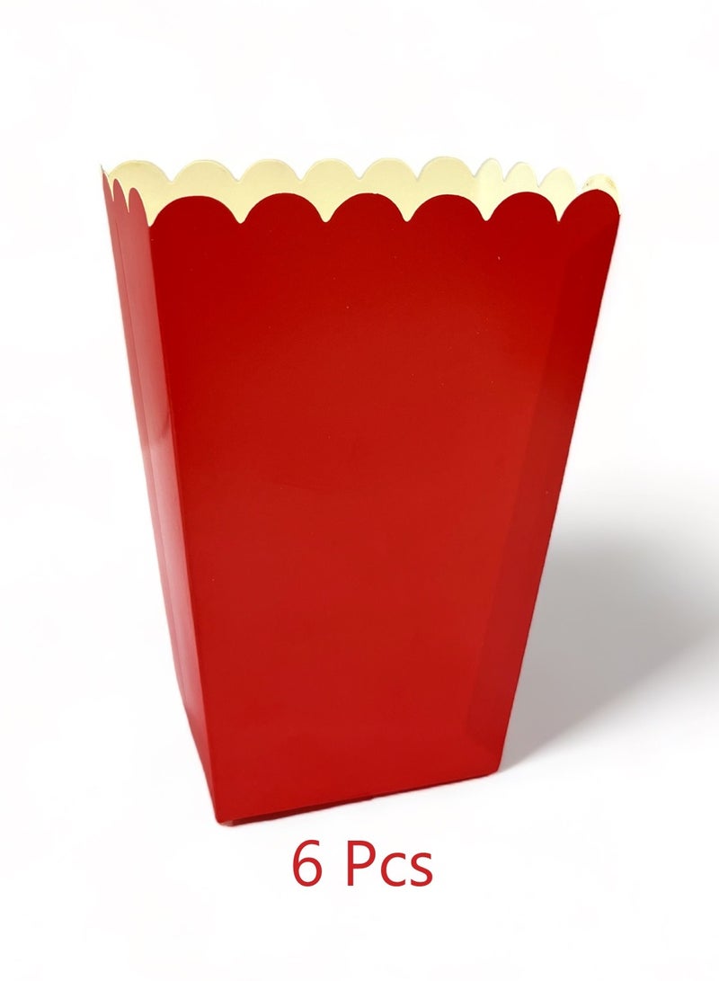 Party Time 6Pcs Popcorn Box Set Red Color for Birthdays Anniversaries Party Favors Supplies - Image 1