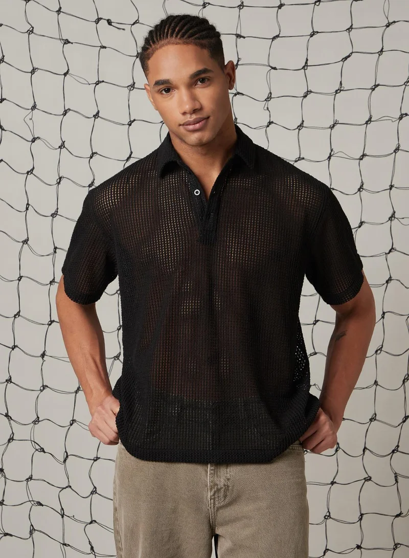 هوبرهولمي Men's Black 100% Polyester Solid Oversized T-Shirt