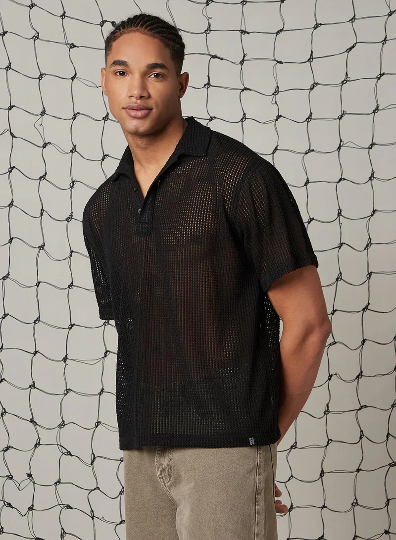 هوبرهولمي Men's Black 100% Polyester Solid Oversized T-Shirt